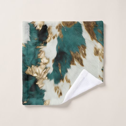 Western Emerald Gold White Cowhide Badhandtuch Set (Waschlappen)