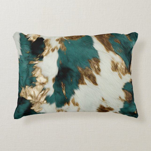 Western Emerald Gold White Cowhide Dekokissen (Vorderseite)