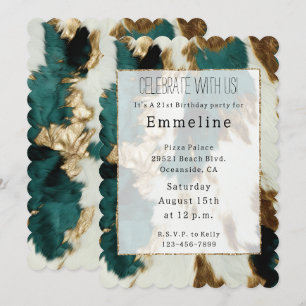 Western Emerald Gold White Cowhide Einladung