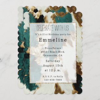 Western Emerald Gold White Cowhide Einladung