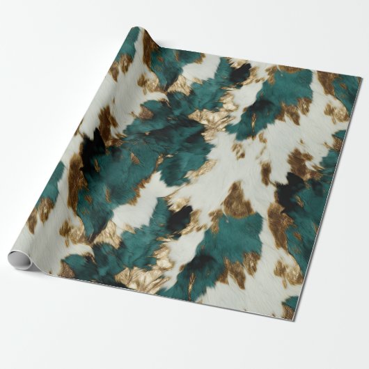 Western Emerald Gold White Cowhide Geschenkpapier (Ungerollt)