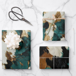 Western Emerald Gold White Cowhide Geschenkpapier Set