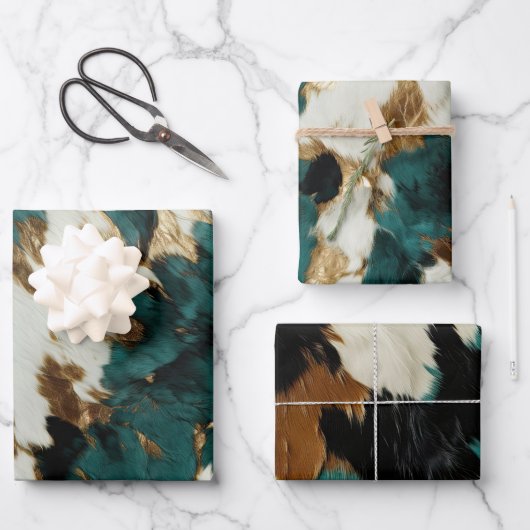 Western Emerald Gold White Cowhide Geschenkpapier Set (Vorderseite)