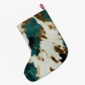 Western Emerald Gold White Cowhide Großer Weihnachtsstrumpf (Rückseite (Hängend))