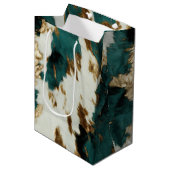Western Emerald Gold White Cowhide Mittlere Geschenktüte (Vorderseite Schrägansicht)