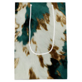Western Emerald Gold White Cowhide Mittlere Geschenktüte (Rückseite)