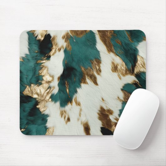 Western Emerald Gold White Cowhide Mousepad (Mit Mouse)