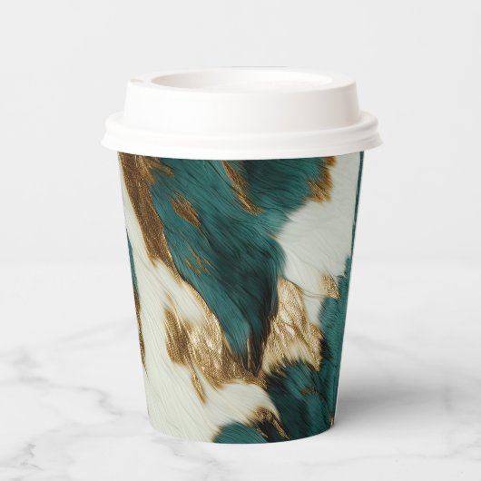 Western Emerald Gold White Cowhide Pappbecher (Rückseite)