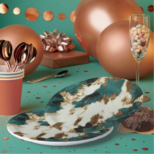 Western Emerald Gold White Cowhide Pappteller (Multi)