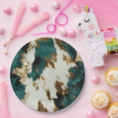 Western Emerald Gold White Cowhide Pappteller (Party)