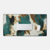 Western Emerald Gold White Cowhide Schreibtischunterlage (Tastatur & Maus)