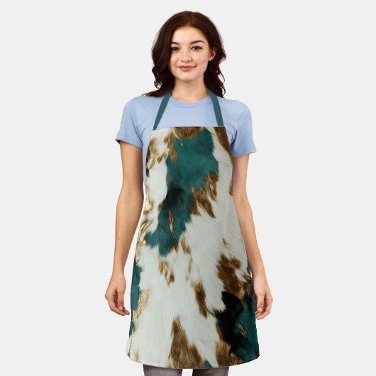 Western Emerald Gold White Cowhide Schürze (Getragen)