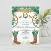 Western Emerald Green Charra Quinceanera Einladung (Stehend Vorderseite)