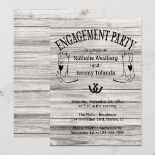 Western Engagement Party Wood Cowboy Boot Country Einladung