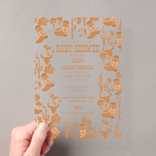 Western-Erdfarbene-Land-Stiefel-Baby-Party Acryleinladungen