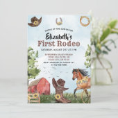 Western Erste Rodeo Pferdestall 1. Geburtstag Part Einladung (Stehend Vorderseite)