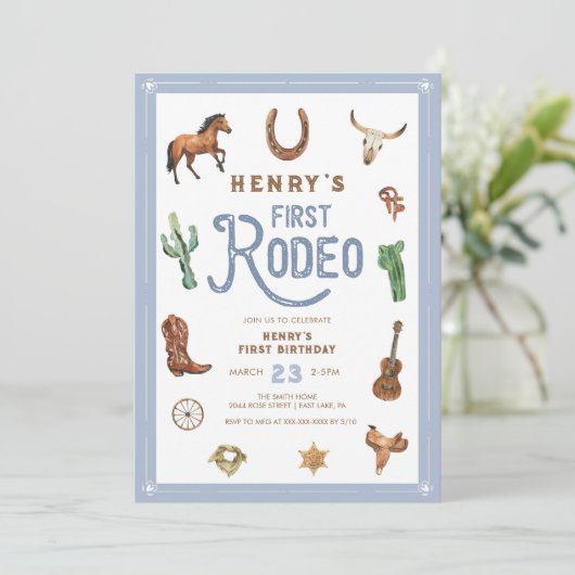 Western Erstgeburt Rodeo Baby Boy Einladung (Stehend Vorderseite)