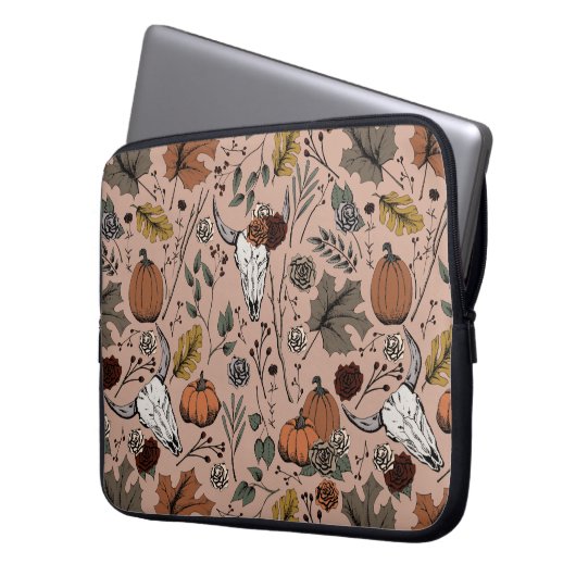 Western Fall Ernte und Kuhschädel rosa Laptopschutzhülle (Vorderseite Links)