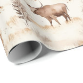 Western Farm Animal Highland Cow Birthday Geschenkpapier (Rolleneckpunkt)