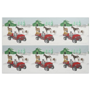 Western Farm Horse Ranch Red ATV Dog and Stall 9" Stoff