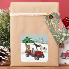 Western Farm Horse Ranch Red ATV Dog and Stall Quadratischer Aufkleber