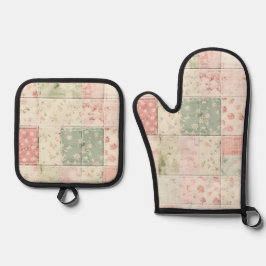 Western Farm Mint Pink Blumenquilts Muster Ofenhandschuh & Topflappen-Set