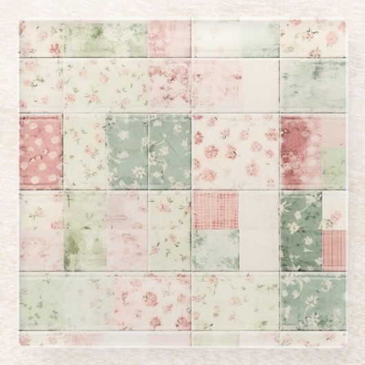 Western Farm Mint Pink Floral Quilt Patterns Glasuntersetzer (Vorderseite)