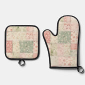 Western Farm Mint Pink Floral Quilt Patterns Ofenhandschuh & Topflappen-Set (Vorderseite)