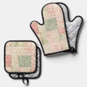 Western Farm Mint Pink Floral Quilt Patterns Ofenhandschuh & Topflappen-Set (Vorderseite/Rückseite)