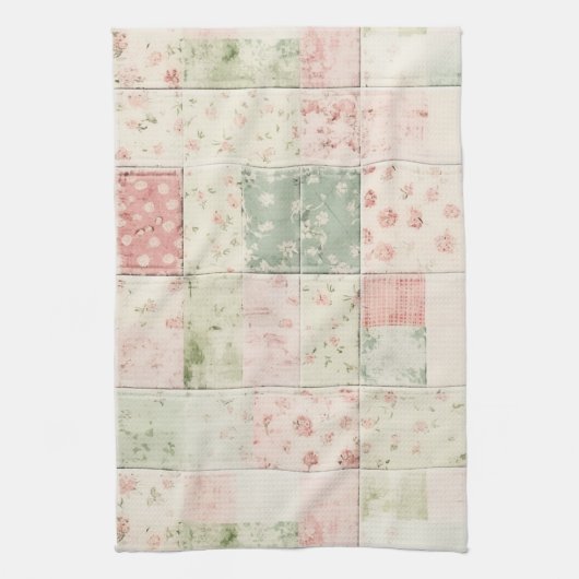 Western Farm Mint Rosa Blumen Quilt Muster Geschirrtuch (Vertikal)