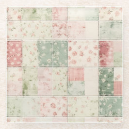 Western Farm Mint Rosa Blumen Quilt Muster Glasuntersetzer