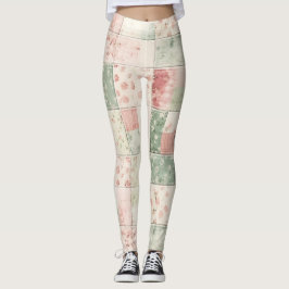 Western Farm Mint Rosa Blumen Quilt Muster Leggings