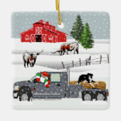 Western Farm Ranch Santa Cattle and Dog Keramikornament (Vorderseite)