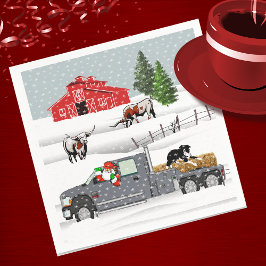 Western Farm Ranch Santa Cattle and Dog Serviette