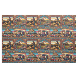Western Farm Ranch Szenen Imitats Leather Print 2 Stoff