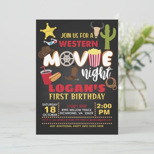 Western Filmabend Geburtstag Einladung (Stehend Vorderseite)