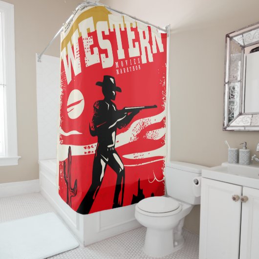 Western-Filme Marathon Retroposter Design-Layout Duschvorhang (Beispiel)