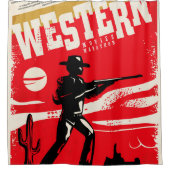 Western-Filme Marathon Retroposter Design-Layout Duschvorhang (Vorderseite)