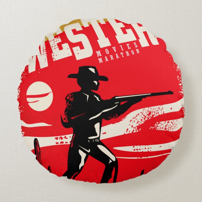 Western-Filme Marathon Retroposter Design-Layout Rundes Kissen (Vorderseite)