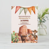 Western First Birthday Rodeo Baby Boy Einladung (Stehend Vorderseite)