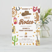 Western First Birthday Rodeo Baby Einladung (Stehend Vorderseite)