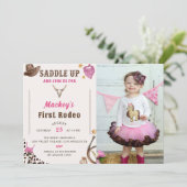 Western First Birthday Rodeo Foto Einladung (Stehend Vorderseite)