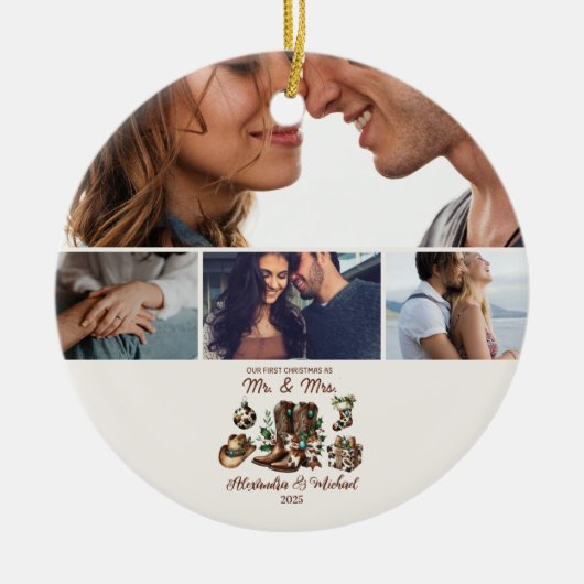 Western First Christmas As Mrs and Mr 4 Photo  Keramik Ornament (Vorne)