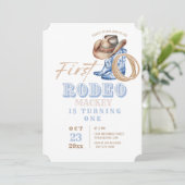 Western First Rodeo Birthday Cowboy Party Boy Einladung (Stehend Vorderseite)