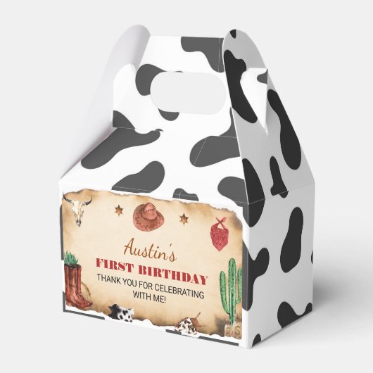 Western First Rodeo Cowboy Birthday Gefallen Box Geschenkschachtel (Vorderseite)