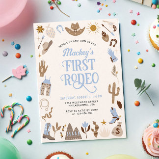 Western First Rodeo Cowboy Blau Geburtstag Einladung