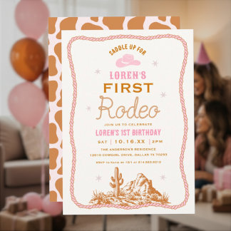 Western First Rodeo Cowgirl 1. Geburtstag Einladung