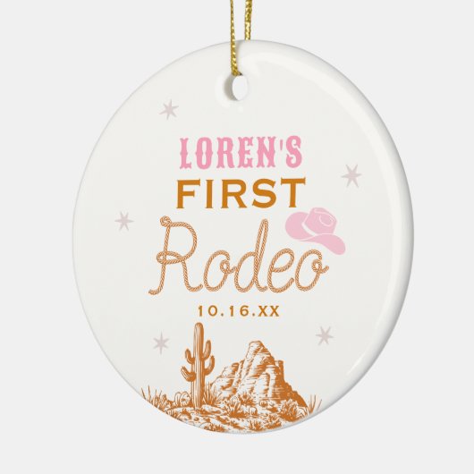 Western First Rodeo Cowgirl 1st Birthday Keramik Ornament (Links)