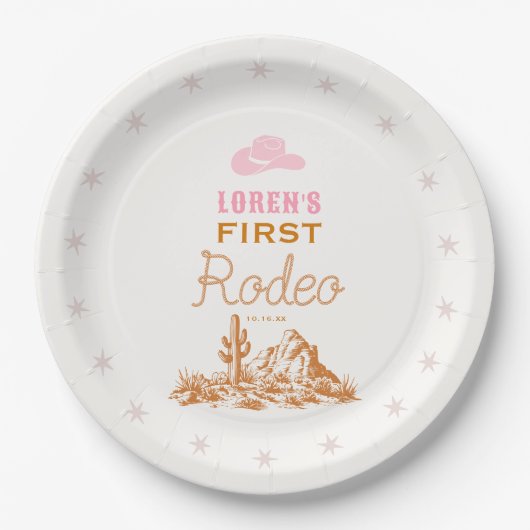 Western First Rodeo Cowgirl 1st Birthday Pappteller (Vorderseite)