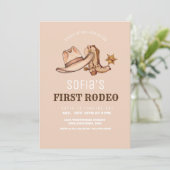 Western First Rodeo Cowgirl Birthday Cowboy Einladung (Stehend Vorderseite)